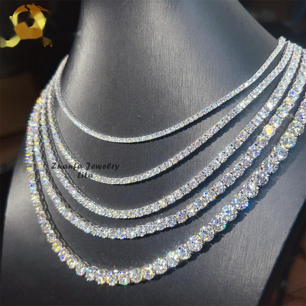 OACOCA Hip Hop Tennis Chain Jewelry 2MM 3MM 4MM 5MM 6.5MM D-Vvs Moissanite Diamond Moissanite Necklace