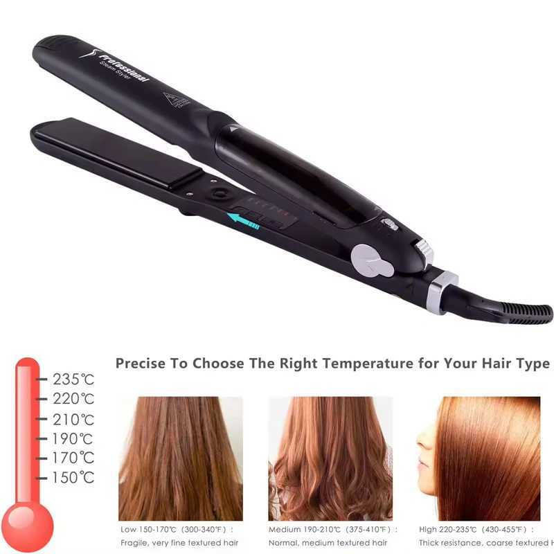 Professional Ceramic Hair Straightener Travel Iron Short Hair Temperature Adjustable LED Display PTC Plate W250610