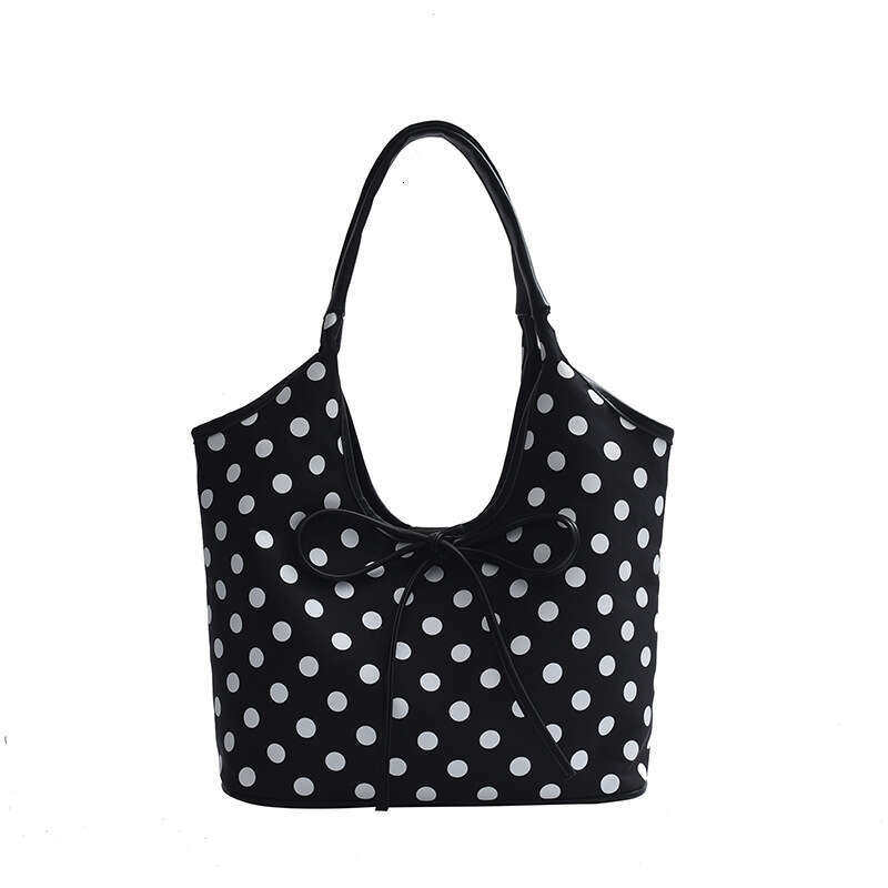 Korean Style Polka Dot Fashion Shoulder Large Capacity New Personality Handbag Basket With Bowknot Strap Underarm Bag