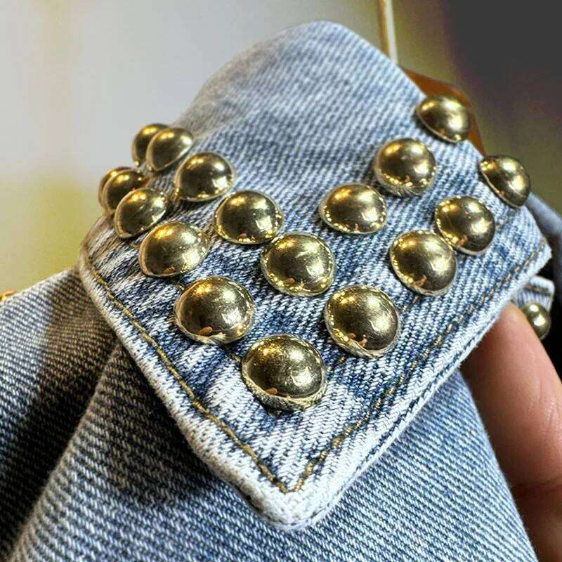 Spring Autumn Korean Heavy Work Rivet Big Pocket Blue Denim Jackets Women Casual Long Sleeve Short Cowboy Cardigan Jacket Coat