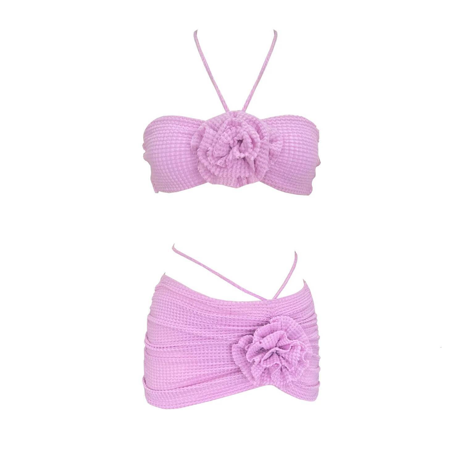 3Packs Bandage Bikini Set With Beach Skirt 3D Flower Swimsuit Women Sexy Swimwear Crochet Dress Bathing Suits Sarongs Biquini