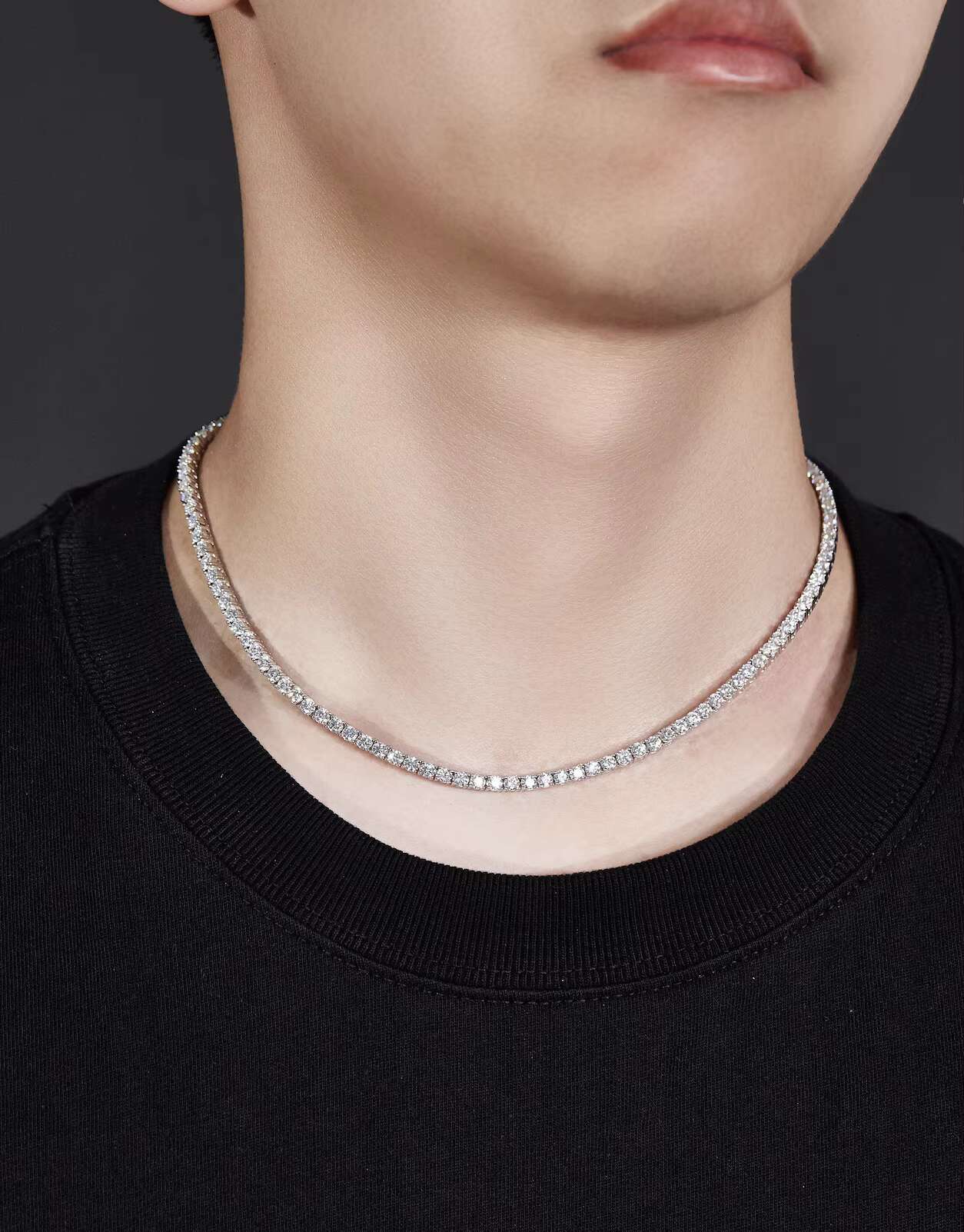 925s 18K Gold Plated Tennis Necklace for Men 4mm White Moissanite for Wedding Gift Stylish Womens Moissanite Tennis Necklace OACOCA