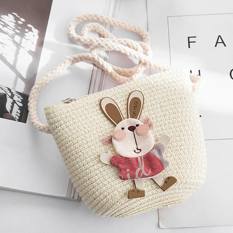 Summer Hand Made Straw Bags Children Single Inclined Shoulder Exquisiteness Kids Cartoon Coin Purses Cute Princess Handbags 250605
