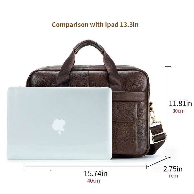 STEEL LION Genuine Leather Men's Briefcase Large Capacity Crossbody Computer Bag With Single Shoulder Strap Lage Fixing Belt