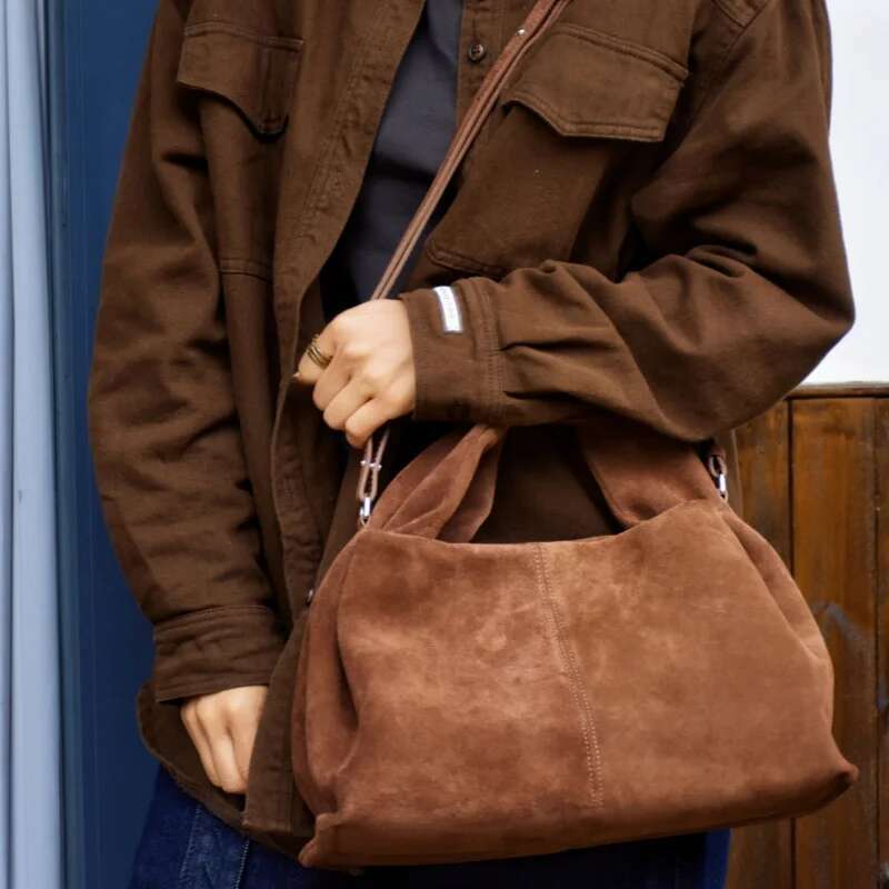 2024 New Dumpling Suede Leather Cowhide Large Capacity Handheld Single Shoulder Crossbody Bag Handbag For women