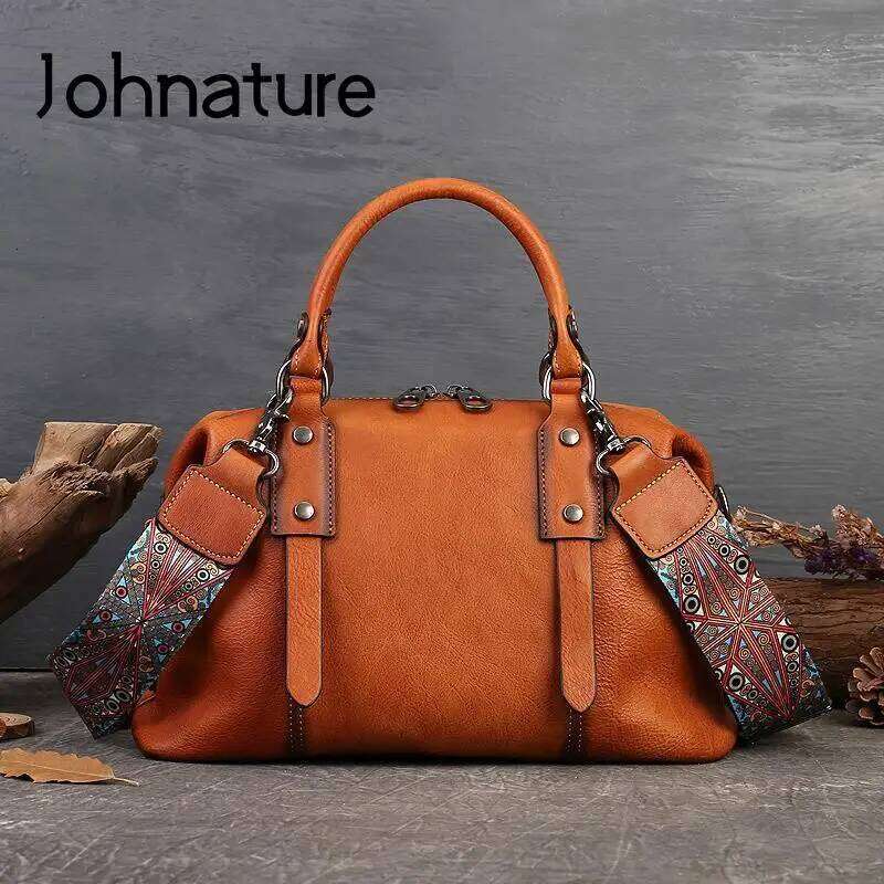 Johnature Genuine Leather Casual Tote 2025 New Vintage Large Capacity Women Bag Soft Real Cowhide Business Handbag Shoulder Bags