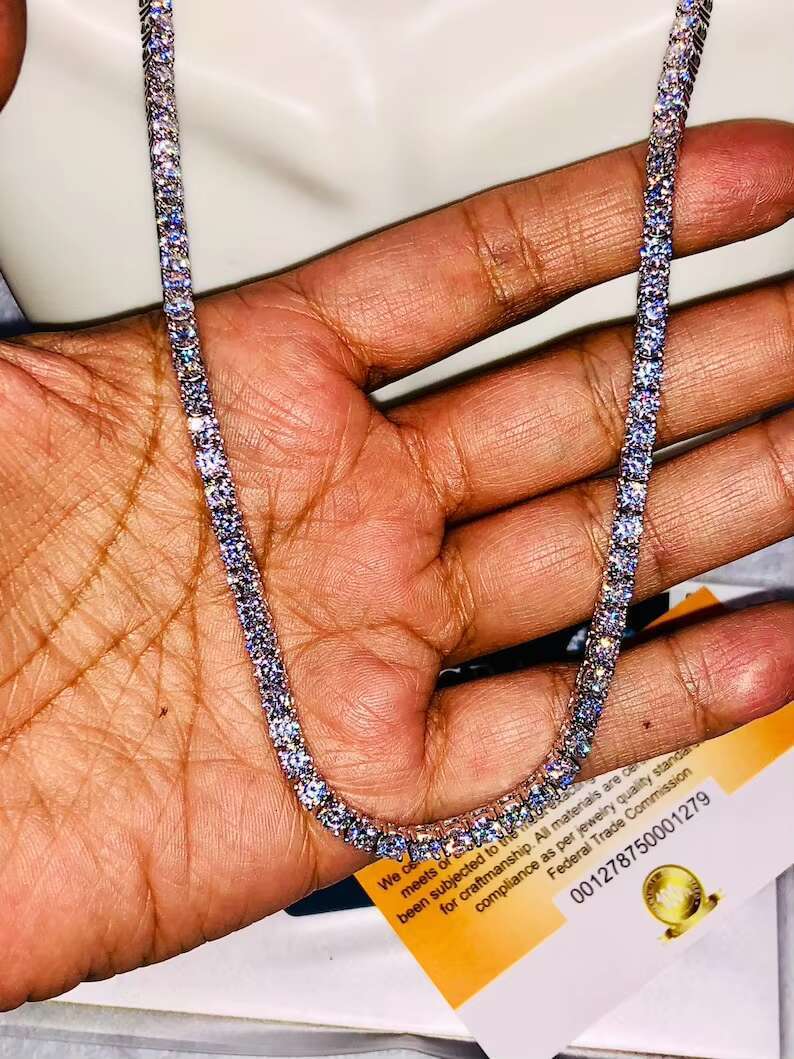 Hip Hop 925 Sterling Silver 3mm 4mm 5mm VVS Moissanite Diamond Necklace Moissanite Tennis Chain OACOCA