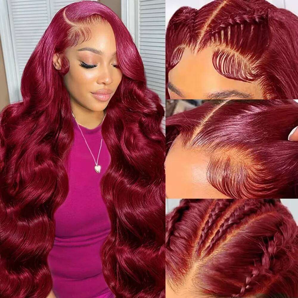 200 Density 99J Bury13x4 13x6 HD Body Wave Lace Front Human Hair Wigs 30 36 Inch Red Colored Frontal Wig for Women