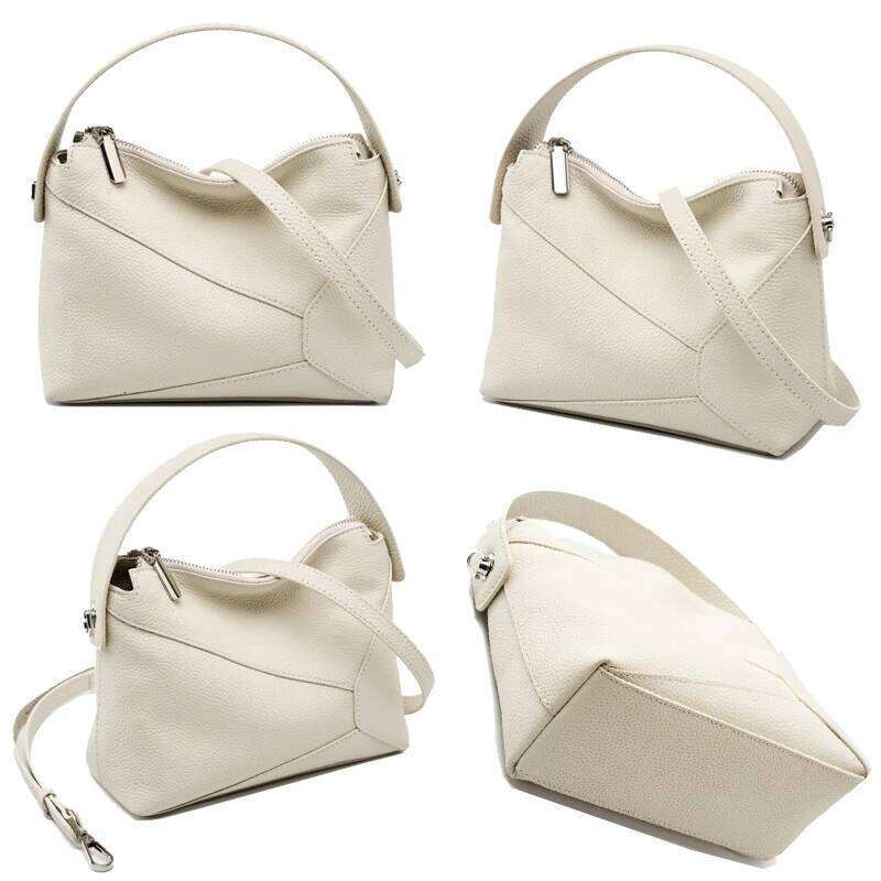 Women's Top Layer Cowhide Leather Crossbody Girls Geometric Designer Mini Pillow Bag Female Messenger Ladies Daily Using Handbag
