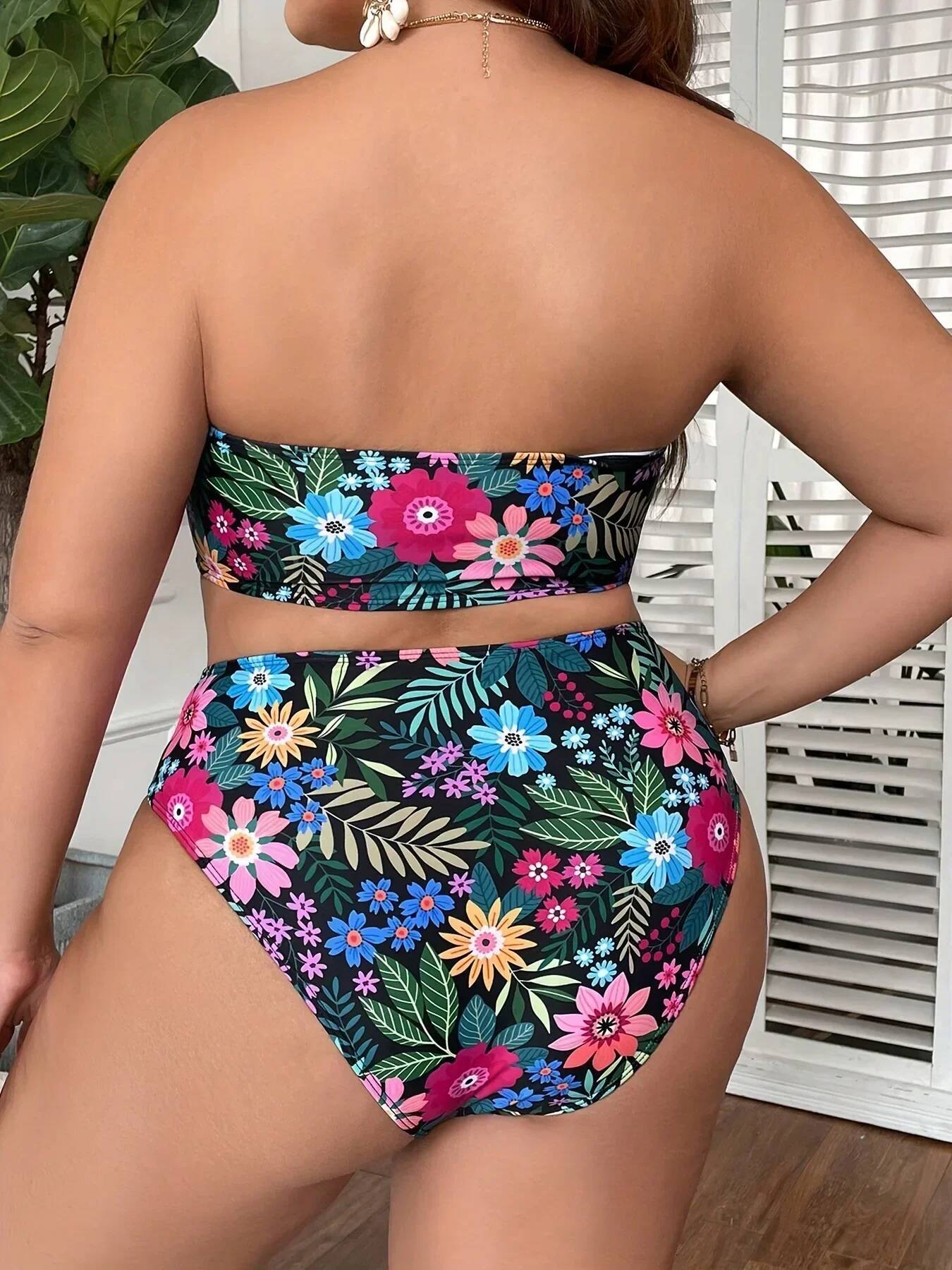 Sexy Strapless Bikini Set Women Swimsuit Print Puch Up Biquini Big Plus Size Swimwear Bandage Female Bathing Suit Beachwear 5XL