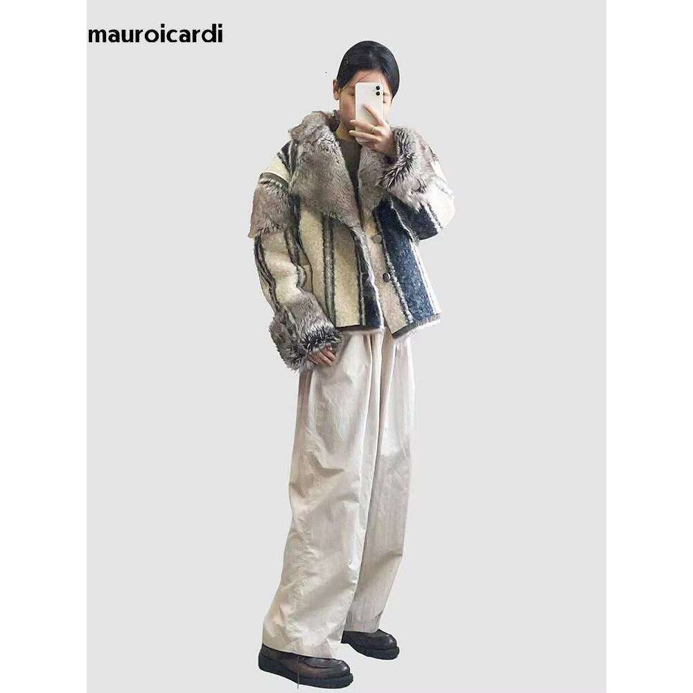 Mauroicardi Winter Short Oversized Thickened Warm Colorful Fluffy Faux Sheepskin Fur Jacket Women Designer Unisex Clothes