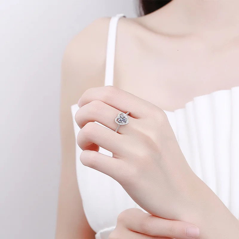 100% Real Ring D VVS1 Pass Diamond Test Pen Adjustable Size S925 Sliver GRA Certificate Wedding Rings for Women 250610