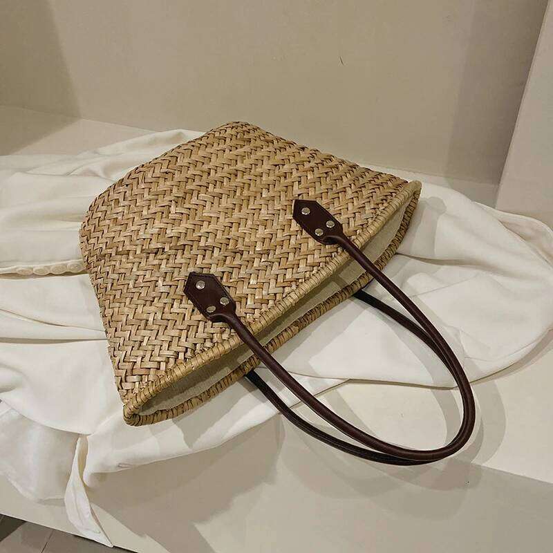Handmade Women's Shoulder Large Capacity Handbags Bohemian Summer Straw Beach Bag Female Shopper Basket Woven Tote Bags