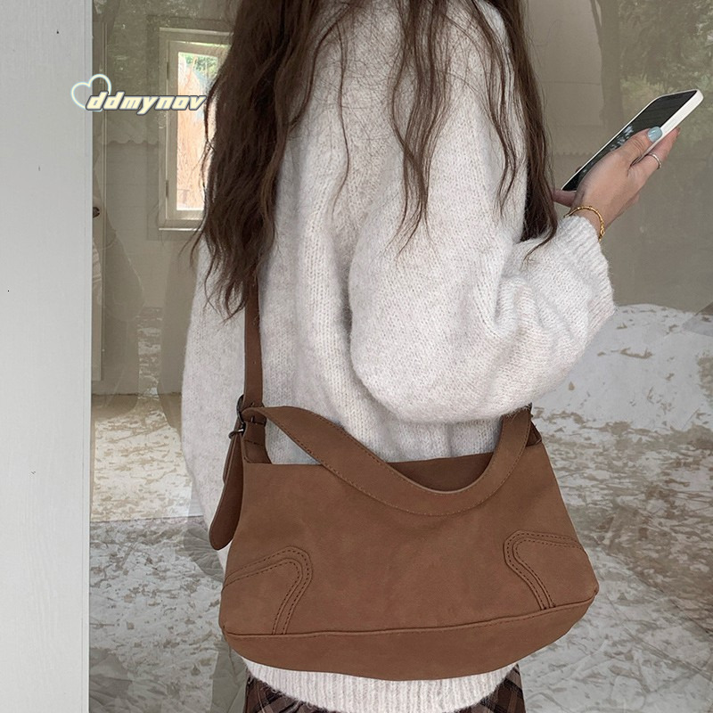 Niche Design Versatile Suede Underarm Autumn Winter Korean Fashion Matte Texture Single Shoulder Crossbody Bag for Women ddmynov