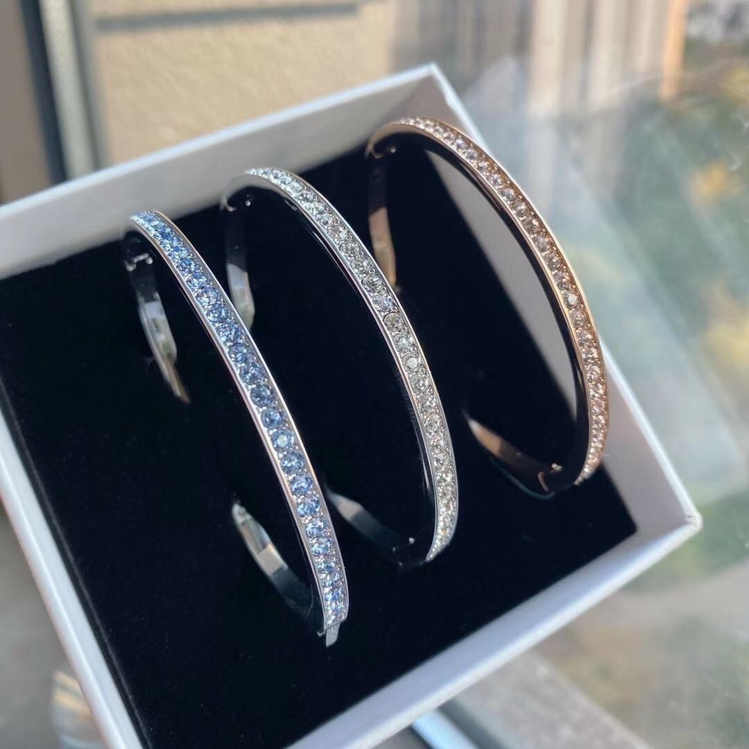 Pure 925 Sterling Silver Full Diamond Bracelet Classic n Party Jewelry Friendship Bangle Rose Gold 17CM 250220