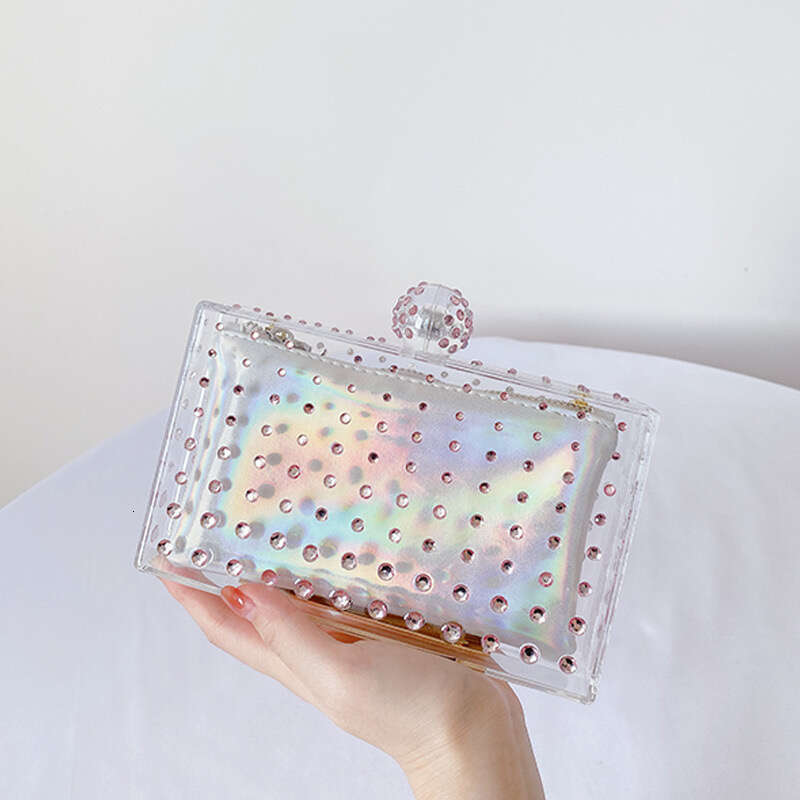 Acrylic clutch bag women Rhinestones clear designer wedding evening party box purse 2023 summer new handbag wholsale