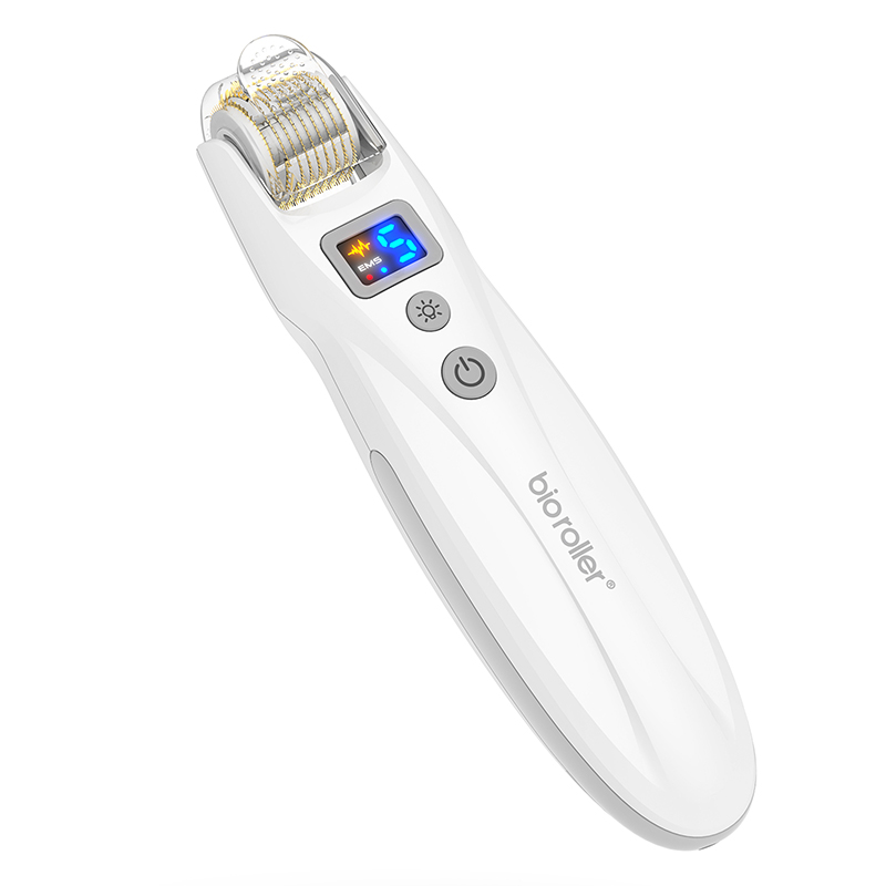 Micro Needling Bio Roller G5 EMS Muscle Stimulator with Red & Blue LED Lights - For Enhanced Hair Regrowth and Wrinkle Reduction