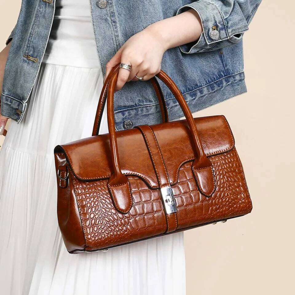 Designer Luxury Alligator Oil Leather Purses And Handbags Caual Tote Shopping Bag For Women Daily Commuting Hand Shoulder Crossbody Bags
