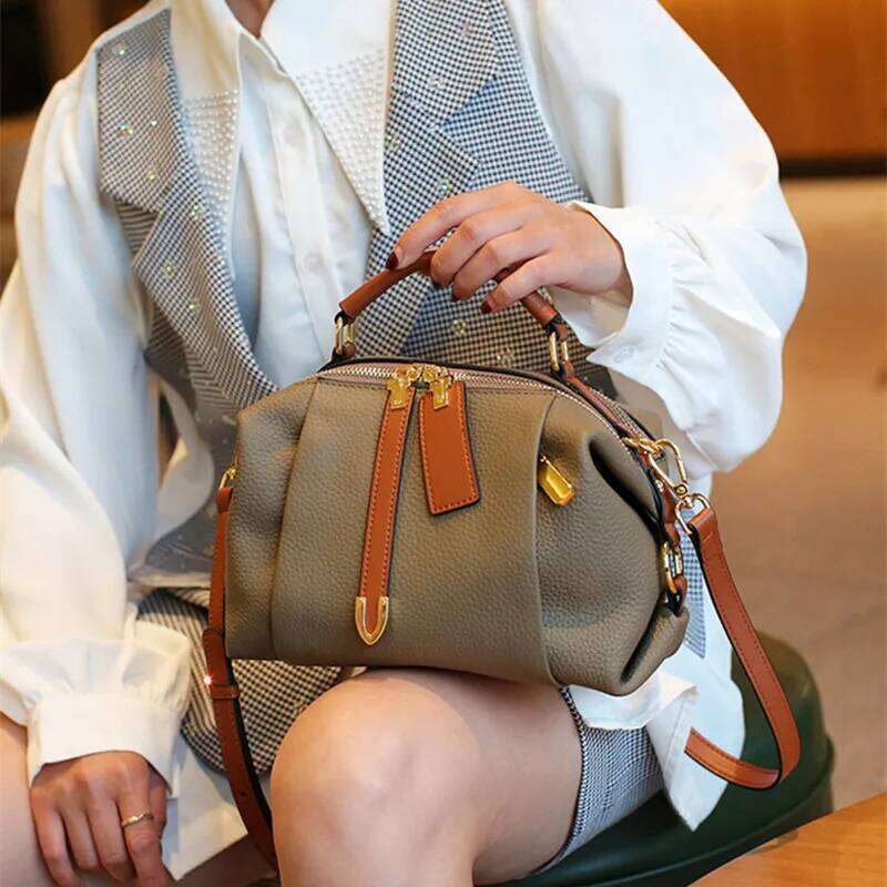 2025 Designer Genuine Leather Handbag High-End Fashion Vintage Boston Pillow Lady Cowhide Tote Shoulder Crossbody Bag