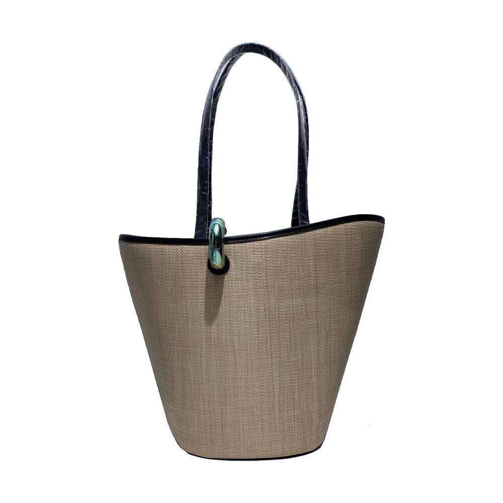 Designer Bag Large Capacity Tote For Women Designer Straw Woven Bucket Bag Metal Buckle Decoration Top Handbag And Purse