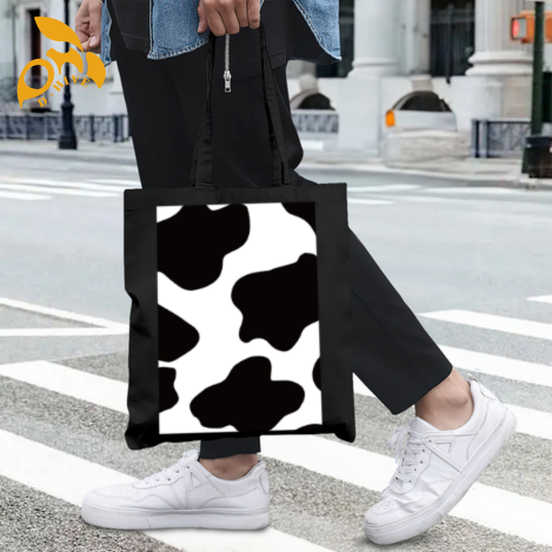 Leopard print Free shipping fashion designers Customized cow print high-quality black full-print canvas tote DIY