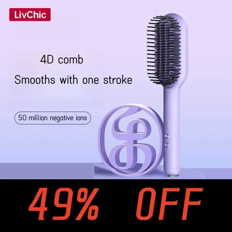 LivChic Hair Straightening Brush 410 High Temp Heated Straightening Brush for Women Thin Thick Hair Dual Voltage 4D Comb W250610