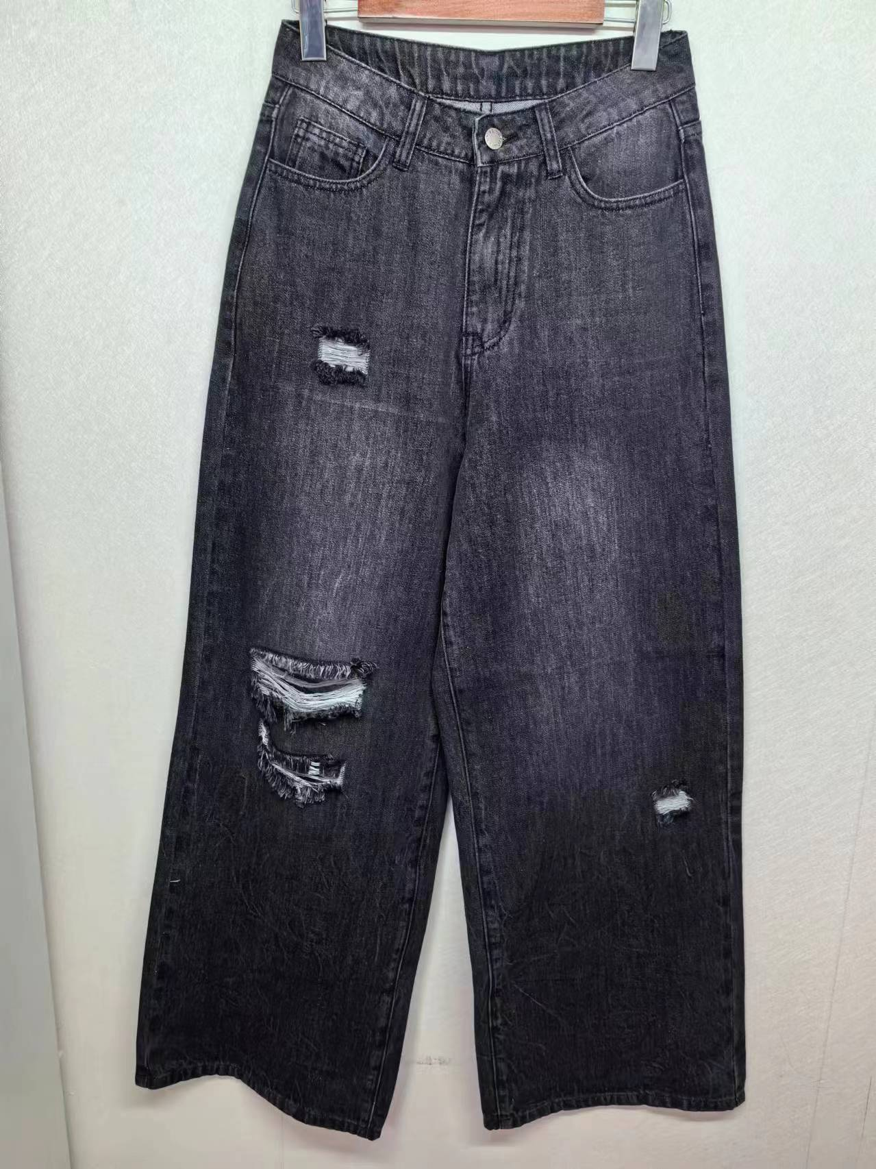 Vintage ripped high waist wide leg jeans factory customized wholesale 840108