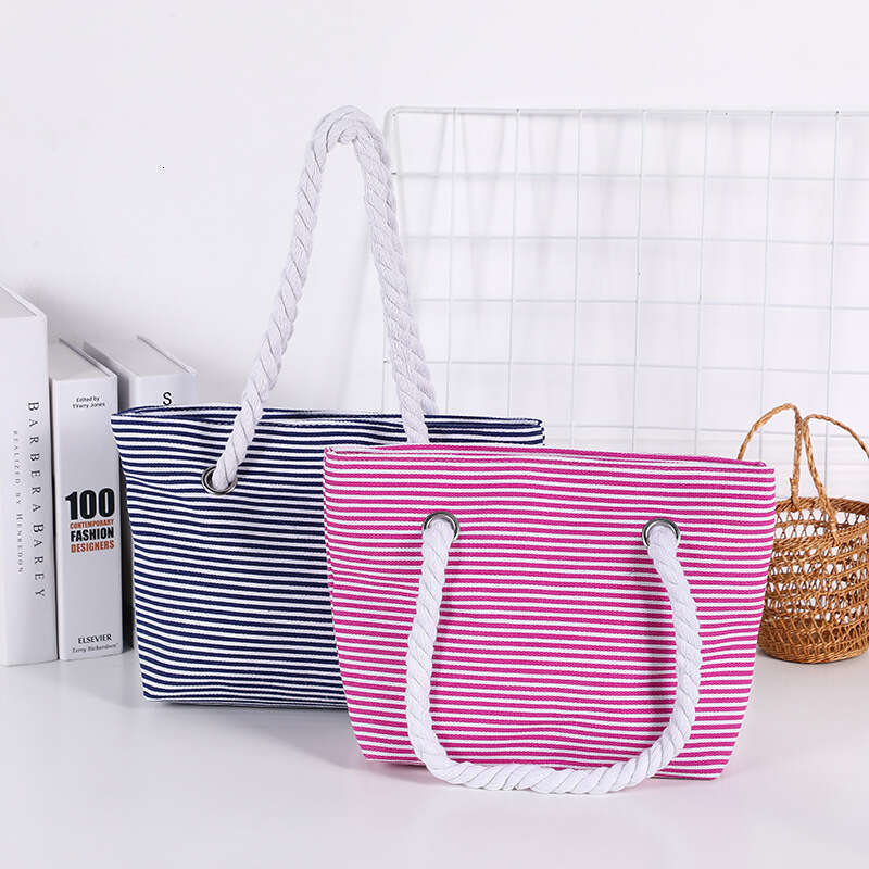 Hot Selling Fashion Women's Handbag Tote Shopping Korean Classic Striped Beach Large Capacity Canvas Bag