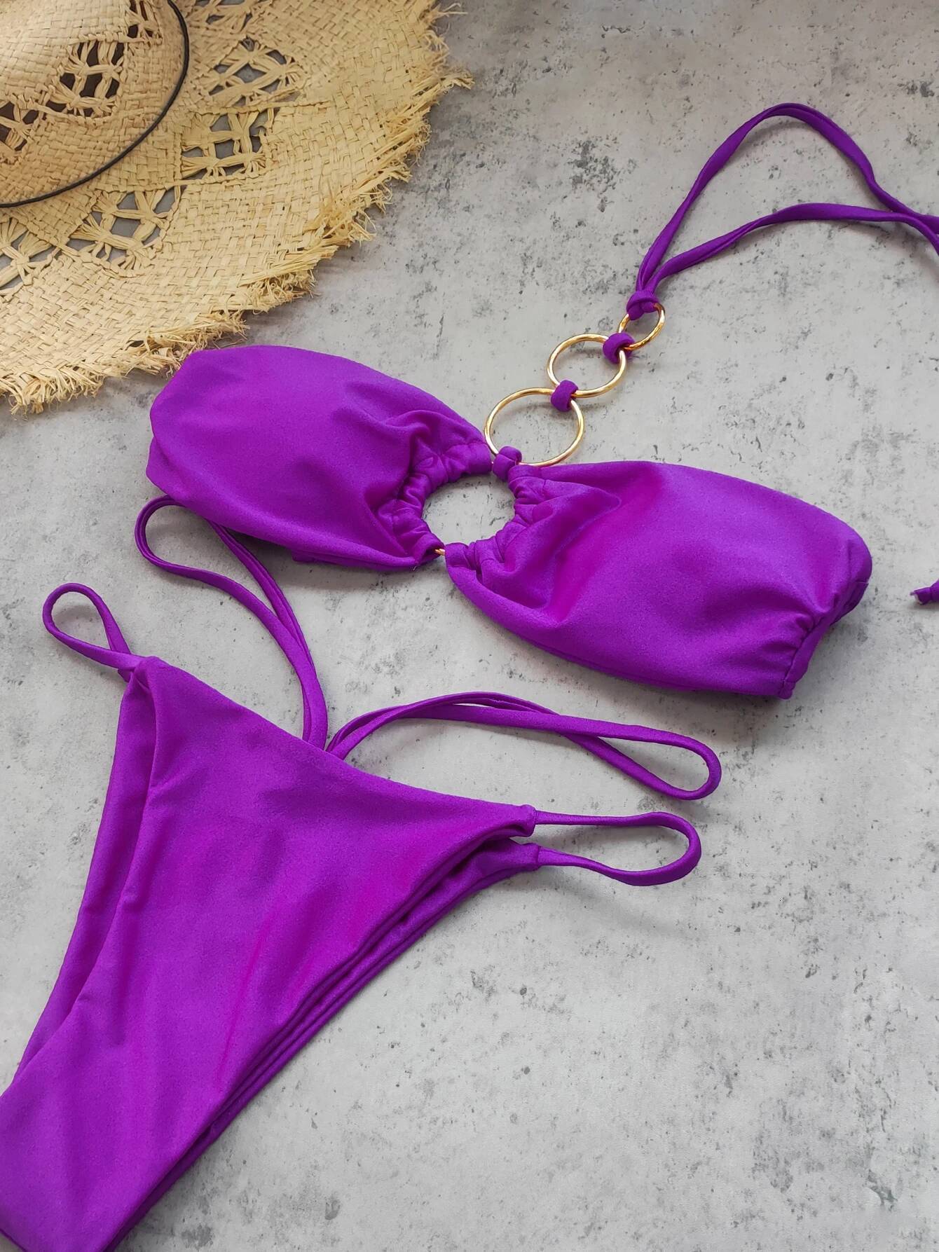 Sexy Strappy Micro Bikini Set for Women, Two Piece Swimsuit, High Cut Swimwear, Brazilian Beachwear, Bathing Suit, 2024