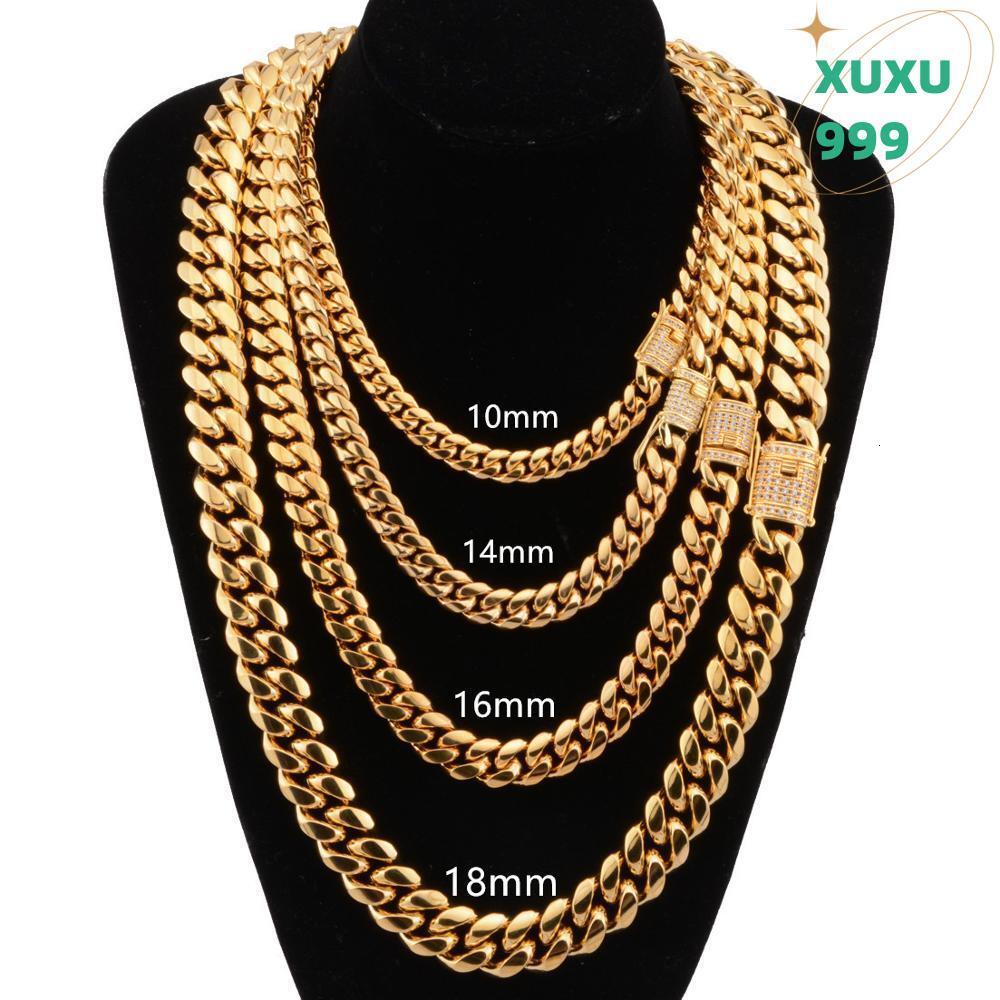 OACOCA Out Men Cuban Link Miami Chain Necklace Stainless Steel Rhinestone Clasp Hip Hop Men Curb Gold Casting Chain Necklaces