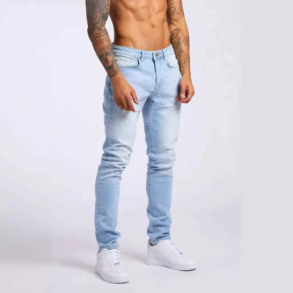 2025 Mens Jeans Elastic Skinny Solid Color Stretch Pencil Pants Slim Fit Denim Jeans Jogging Streetwear Cowboy Casual Trousers M250609