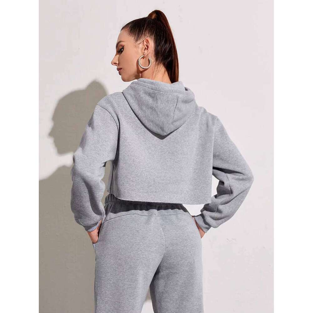 Premium Solid Color Long Sleeve Pullover Crop Sweatshirt Women's Hoodie Cotton Sports Streetwear