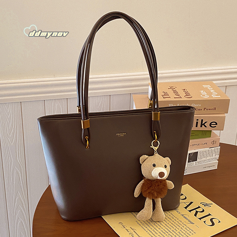 Large Capacity Simple Tote Women, Versatile Shoulder Bag for Commuting, PU Texture, Solid Color Casual Handbag ddmynov