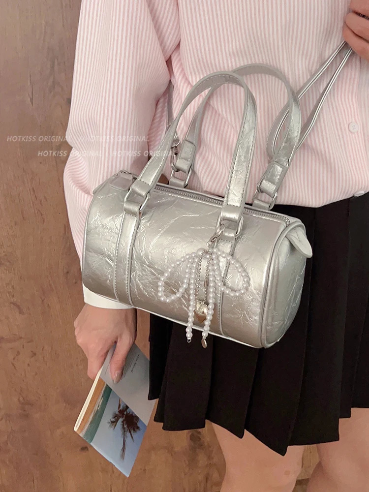 Summer OneShoulder Basg Simple Casual Crossbody Bag Silver Handheld Pillow Bag 250605