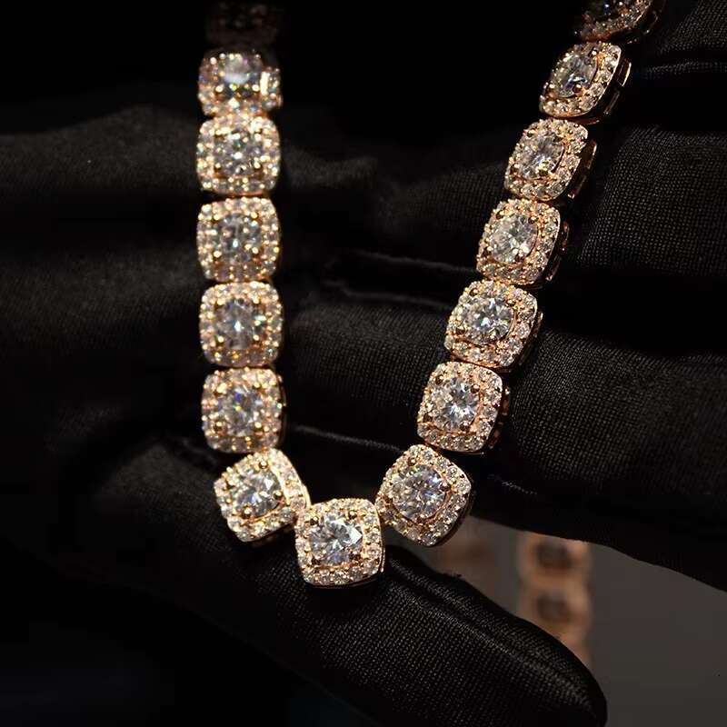 OACOCA Hip Hop Iced Out 925 Silver VVS Moissanite Diamond Clustered Tennis Chain Necklace