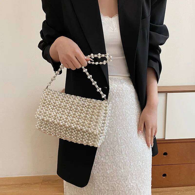 Exquisite Handmade Pearl Beaded with Vintage Underarm Shoulder Purse Design DIY Kit or Finished Crossbody Phone Bag