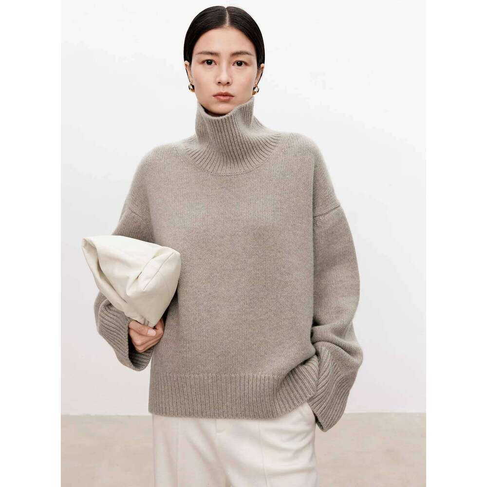Thickened Turtleneck 100% Pure Cashmere Women's Loose Lazy Knit Silhouette Sweater European Products