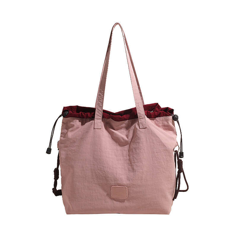 Korean Style Color-Block Commuter Women's Canvas Unique Simple Drawstring Crossbody Bag, Fashionable Large Capacity Casual Tote Bag