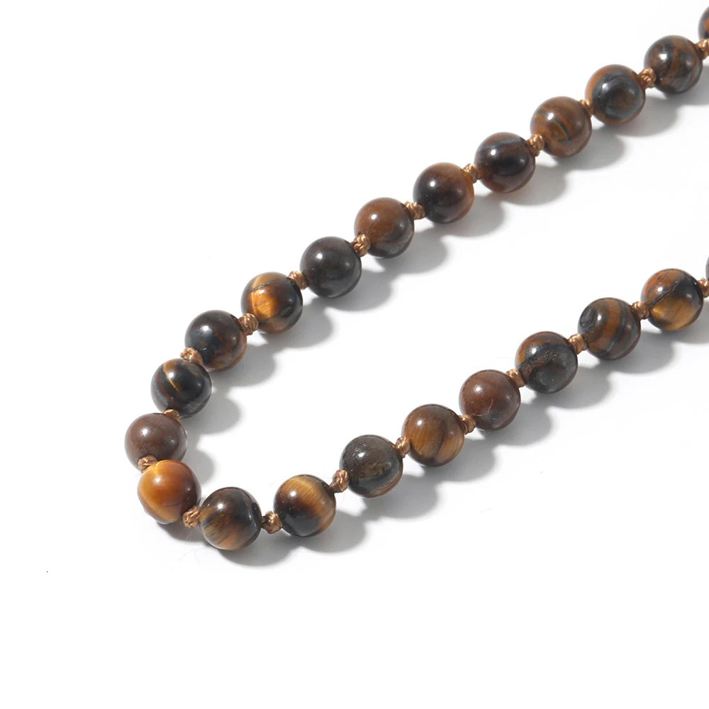 6mm Yellow Tiger Eye Mala Beads Necklace - Serene Meditation Aid with 108 Knotted Japa Mala Beads Tassel Detail 250604