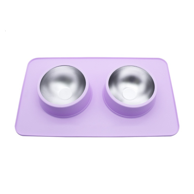 New Double Pet Drinking Water Feeding Silicone Anti-Slip Anti-Tip Anti-Spill Dog Food Bowl