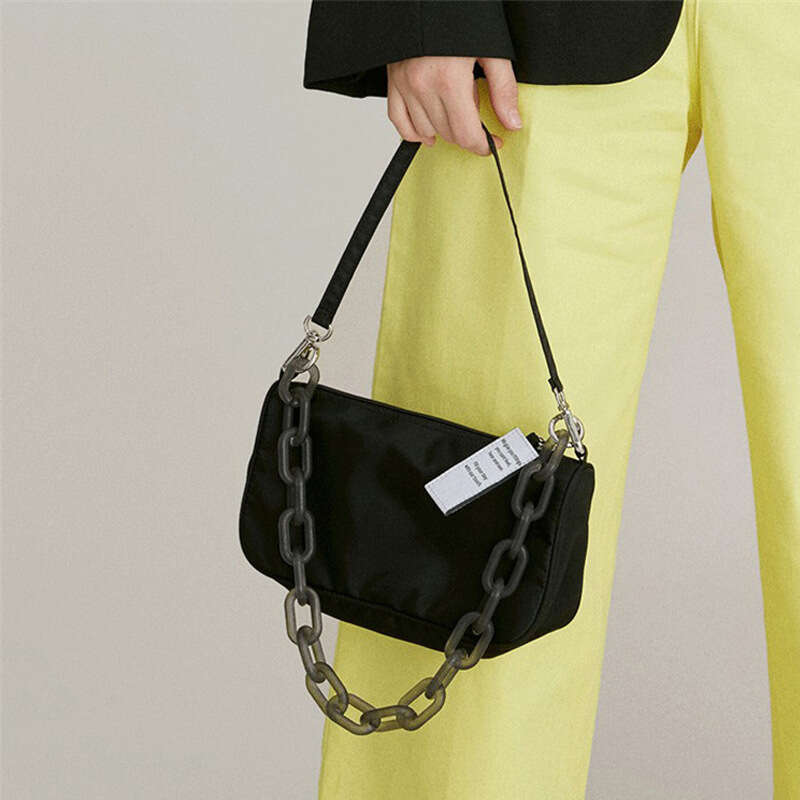 nieeh Korean Jennie Style Underarm Chain Handbag Shoulder Nylon Baguette Bag for Women