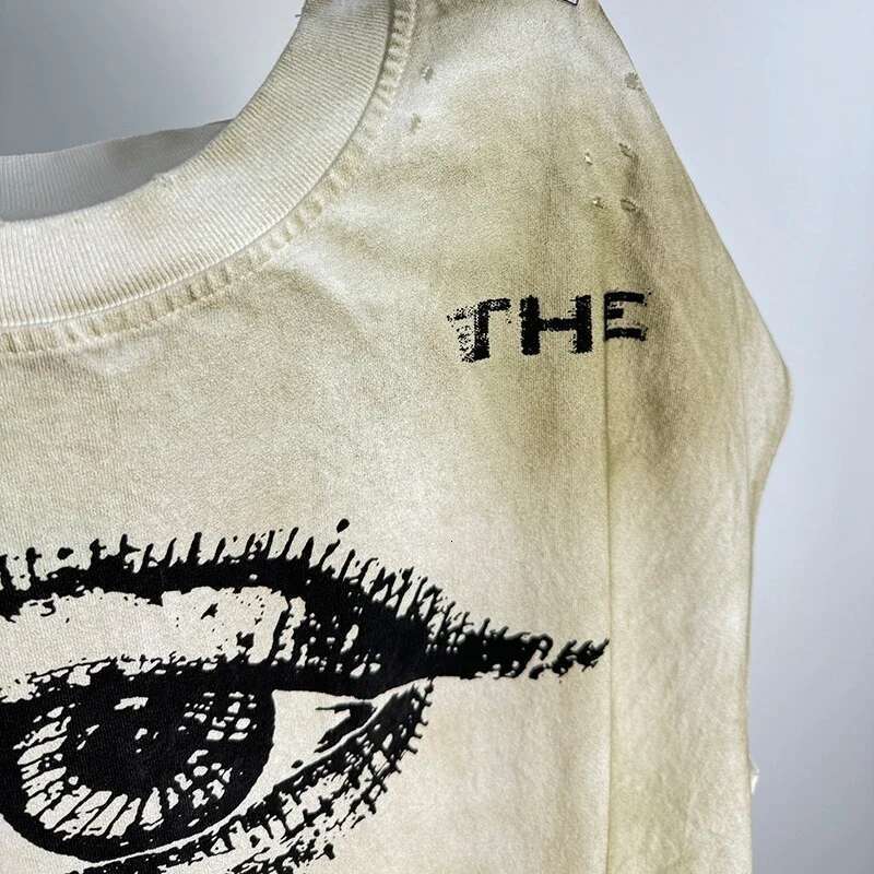 Streetwear Vintage Washed Apricot Made Dirty Sleeveless T Shirt Tee Men Women Best Quality SAINT I Saw The Holy Light T-Shirt