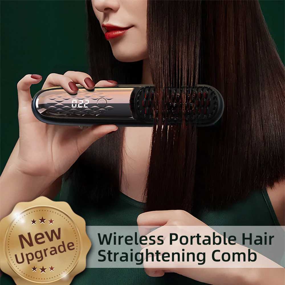 Portable Wireless Straight Hair Comb LCD Display Negative Ion Hair Straightener Styling Comb Smoothing Nourish Hair USB Rechargeable W250610