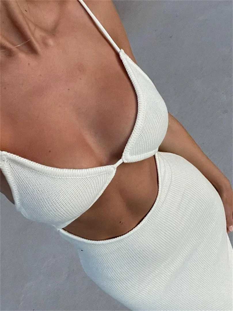 Backless Suspender Beach Dress Elegant Party Women Sleeveless V-Neck Cutout Bodycon Mini Sundress Sexy Split Wrap Dress XJ250610