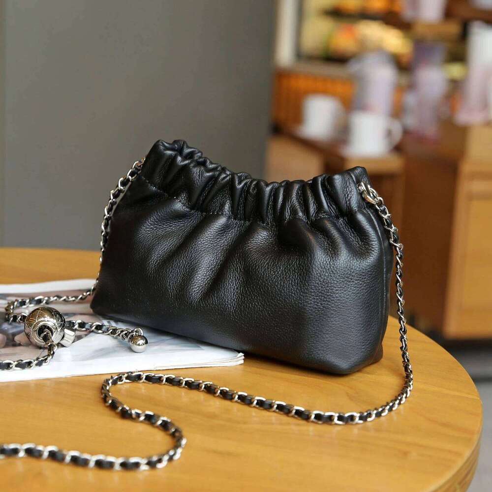First Layer Cowhide Cloud Dumpling 2025 New Niche Design Small Gold Ball Chain Shoulder Fashion Women's Crossbody Bag