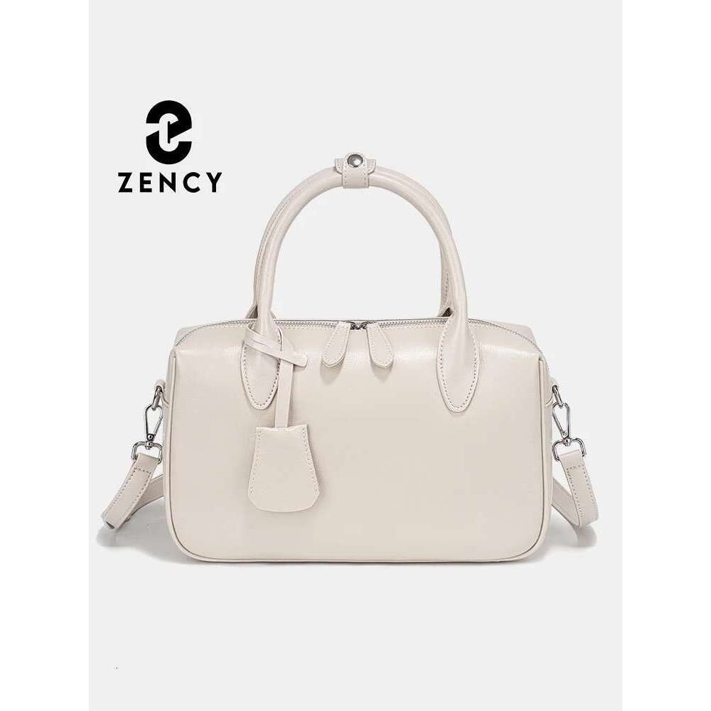 Zency Genuine Leather Vintage Designer Handbag For Women Large Capacity Shoulder 2025 New Boston Bag Oil Wax Top Handle Sac