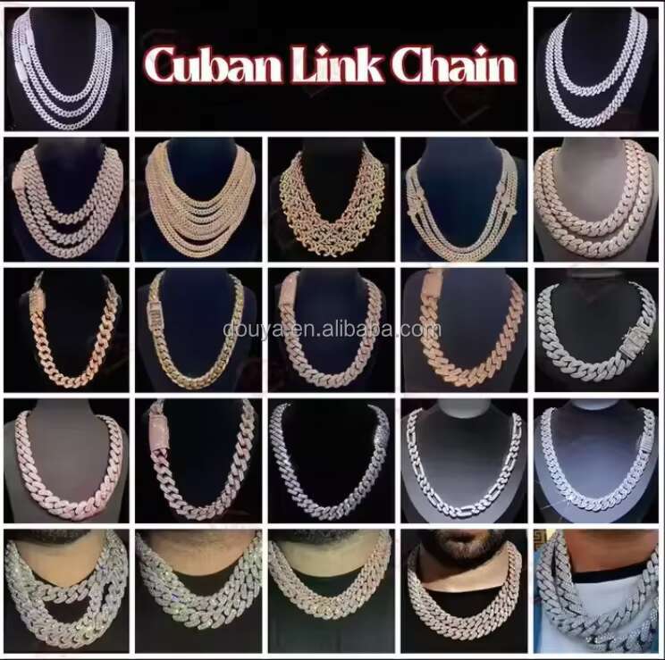 OACOCA Custom 15mm Baguette Iced Out 925 Silver Hiphop Men VVS Diamond Moissanite Cuban Link Chain Moissanite Cuban Necklace