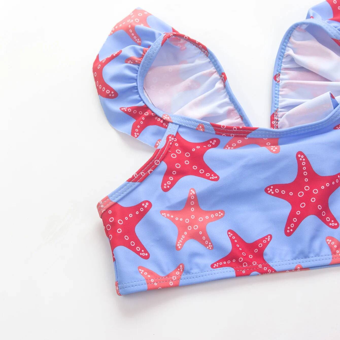 Ruffle Starfish Print Kids 2-Pieces Swimwear Swimsuit Summer Beach Girls Kid Bikini Set Outdoor Children Surf Bathing Suit