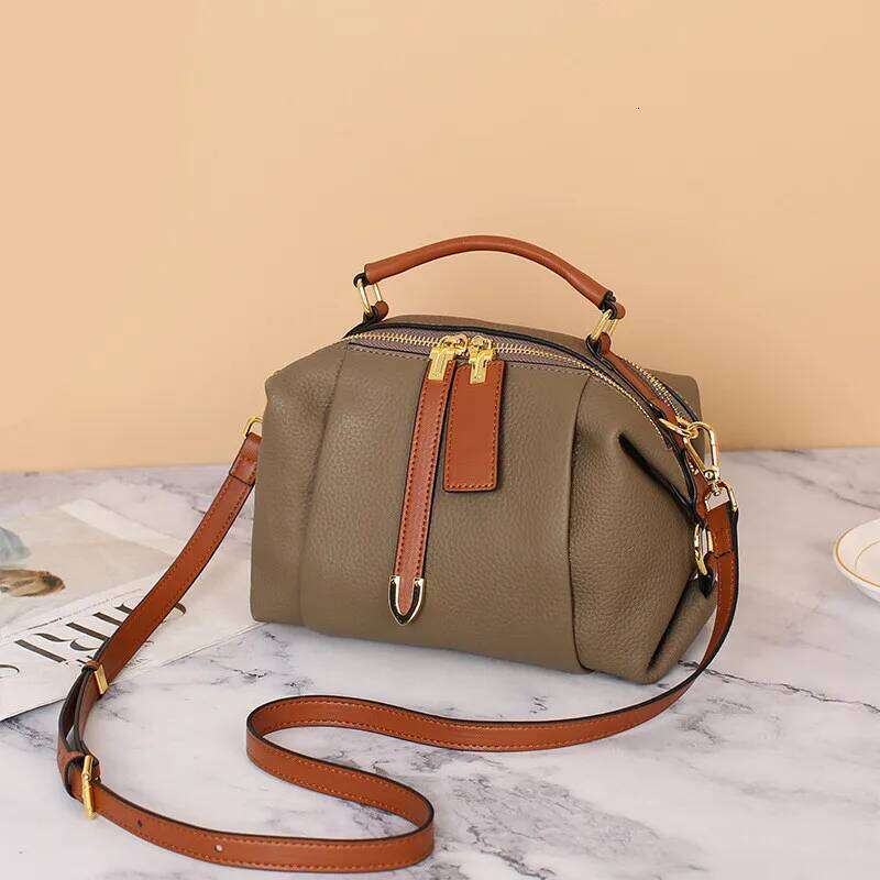 2025 Designer Genuine Leather Handbag High-End Fashion Vintage Boston Pillow Lady Cowhide Tote Shoulder Crossbody Bag