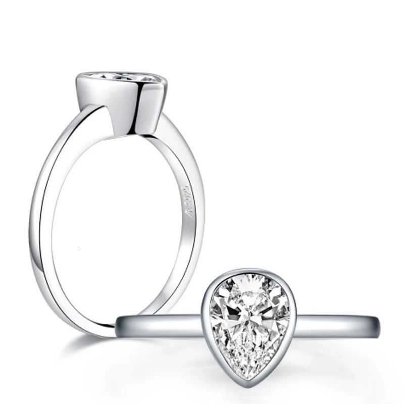 OXTAO GRA Certified Solitaire Rings Female 925 Silver Classic 1.25CT Pear Cut Engagement Promise Wedding Band Ring Jewelry 250610